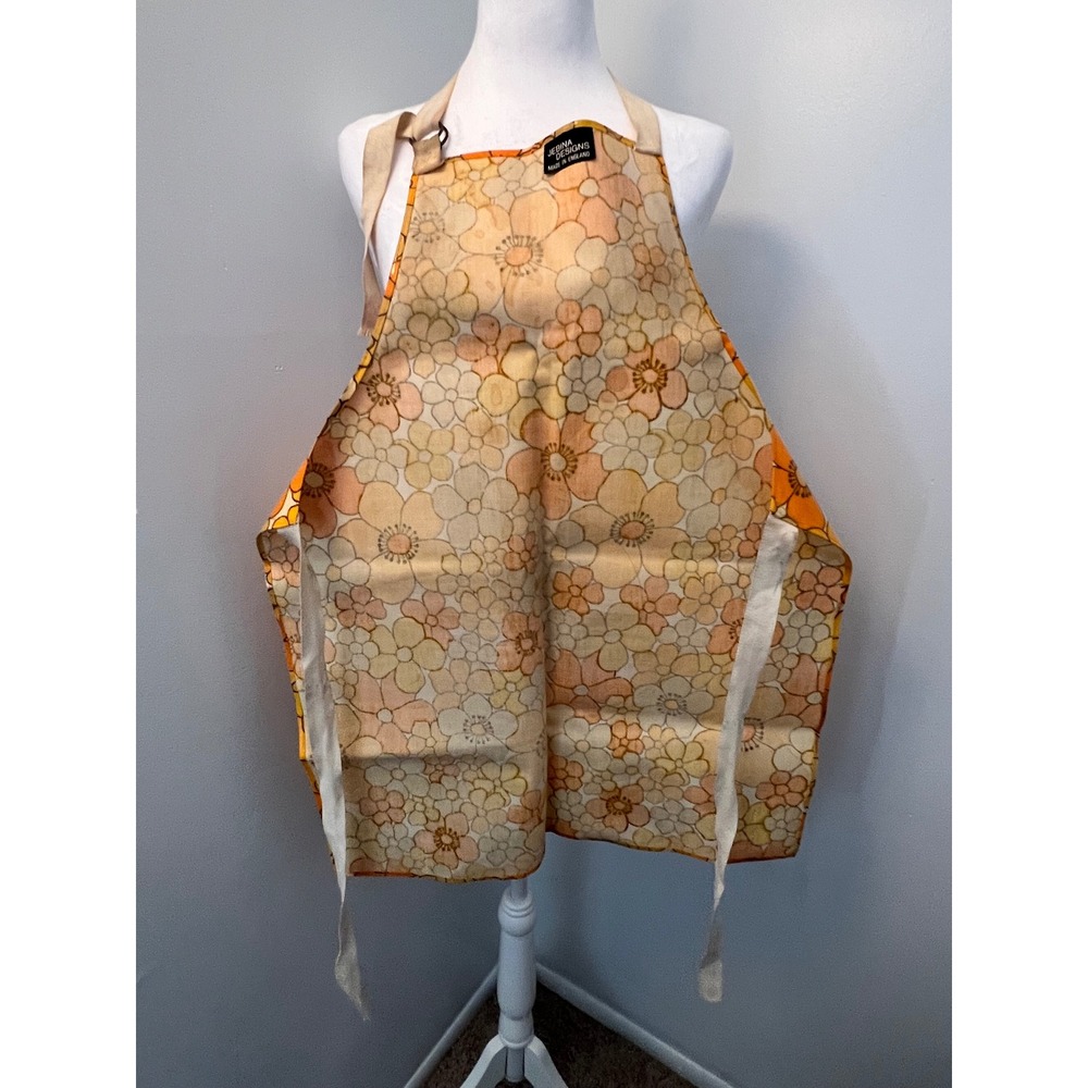 Vintage Jebina Designs Apron Orange Yellow Floral Oilcloth PVC Made in England - Picture 8 of 11